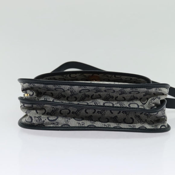CELINE C Sulky Shoulder Bag Canvas Navy Gold Auth 129708