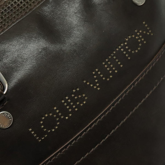 LOUIS VUITTON Cuir Bequia Porte Documents Vertical Bag Dark Brown LV Auth 129732