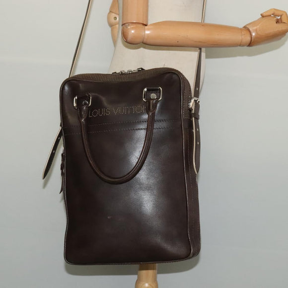 LOUIS VUITTON Cuir Bequia Porte Documents Vertical Bag Dark Brown LV Auth 129732