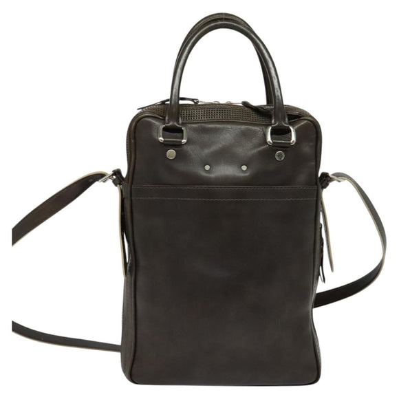 LOUIS VUITTON Cuir Bequia Porte Documents Vertical Bag Dark Brown LV Auth 129732