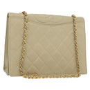 CHANEL Matelasse Chain Shoulder Bag Lamb Skin Ivory Gold CC Auth 129736-1