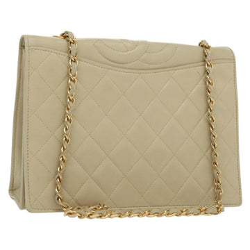 CHANEL Matelasse Chain Shoulder Bag Lamb Skin Ivory Gold CC Auth 129736