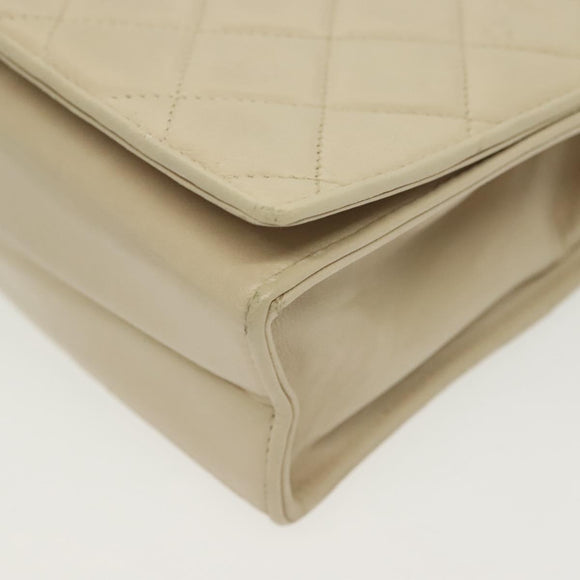 CHANEL Matelasse Chain Shoulder Bag Lamb Skin Ivory Gold CC Auth 129736