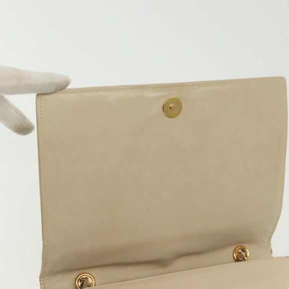 CHANEL Matelasse Chain Shoulder Bag Lamb Skin Ivory Gold CC Auth 129736