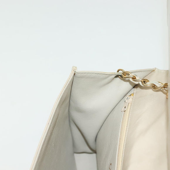 CHANEL Matelasse Chain Shoulder Bag Lamb Skin Ivory Gold CC Auth 129736