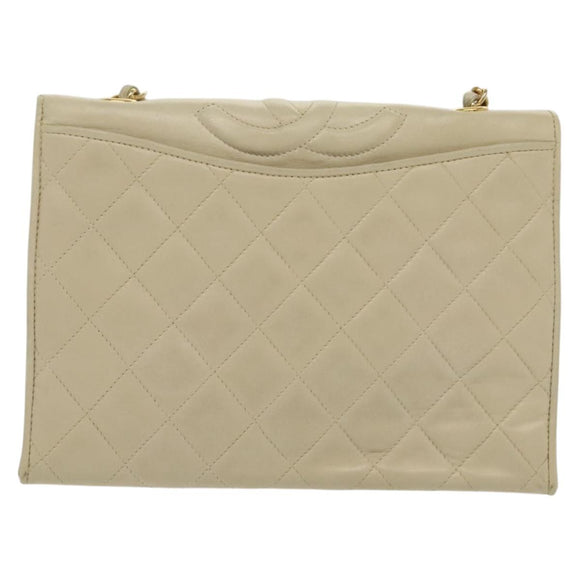 CHANEL Matelasse Chain Shoulder Bag Lamb Skin Ivory Gold CC Auth 129736