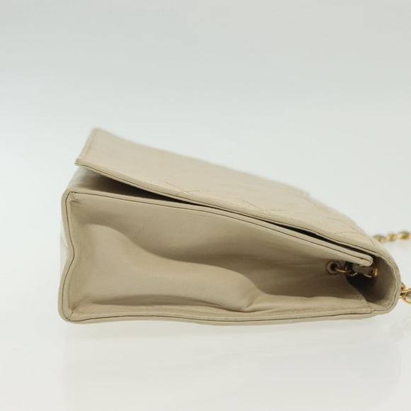 CHANEL Matelasse Chain Shoulder Bag Lamb Skin Ivory Gold CC Auth 129736