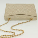 CHANEL Matelasse Chain Shoulder Bag Lamb Skin Ivory Gold CC Auth 129736-6