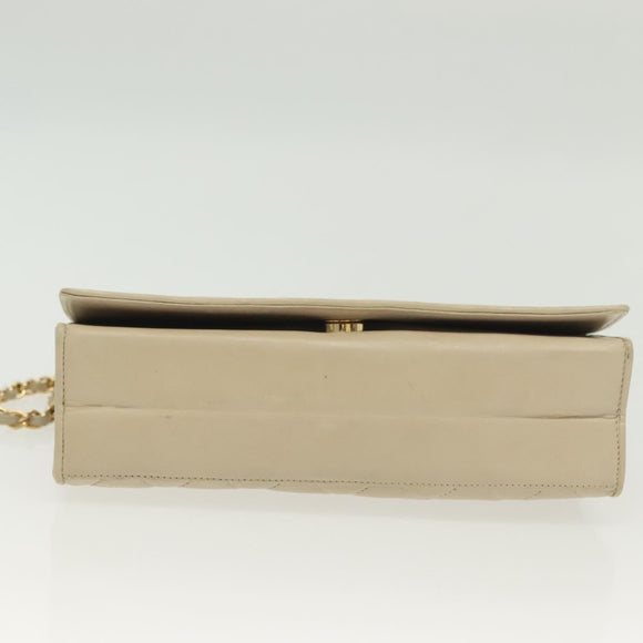 CHANEL Matelasse Chain Shoulder Bag Lamb Skin Ivory Gold CC Auth 129736