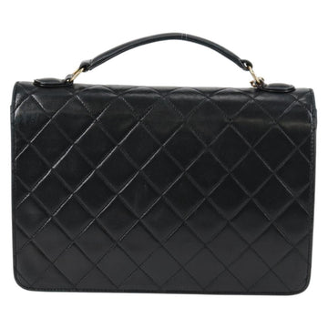 CHANEL Matelasse Chain Shoulder Bag Lamb Skin 2way Black Gold CC Auth 129737SV - 0