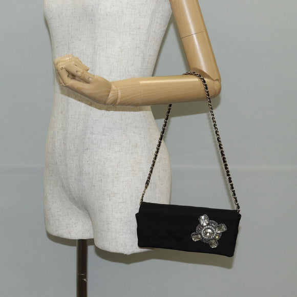 CHANEL Matelasse Chain Shoulder Bag Nylon Black CC Auth 129738V