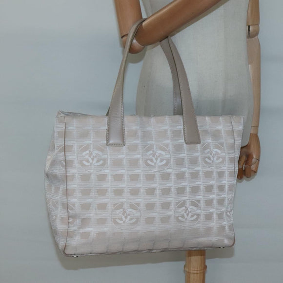 CHANEL New Travel Line Tote Bag Nylon Ivory CC Auth 129743