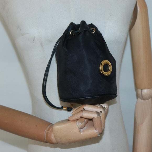 CELINE Pouch Nylon Black Gold Auth 129752