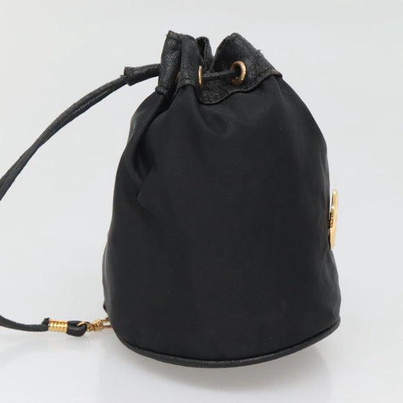 CELINE Pouch Nylon Black Gold Auth 129752