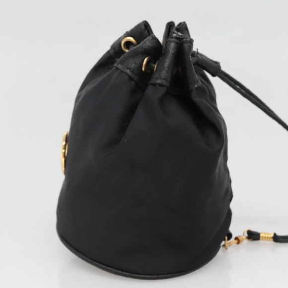 CELINE Pouch Nylon Black Gold Auth 129752