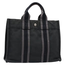 HERMES Fourre Tout PM Hand Bag Canvas Black Gray Silver Auth 129762-1