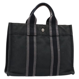 HERMES Fourre Tout PM Hand Bag Canvas Black Gray Silver Auth 129762