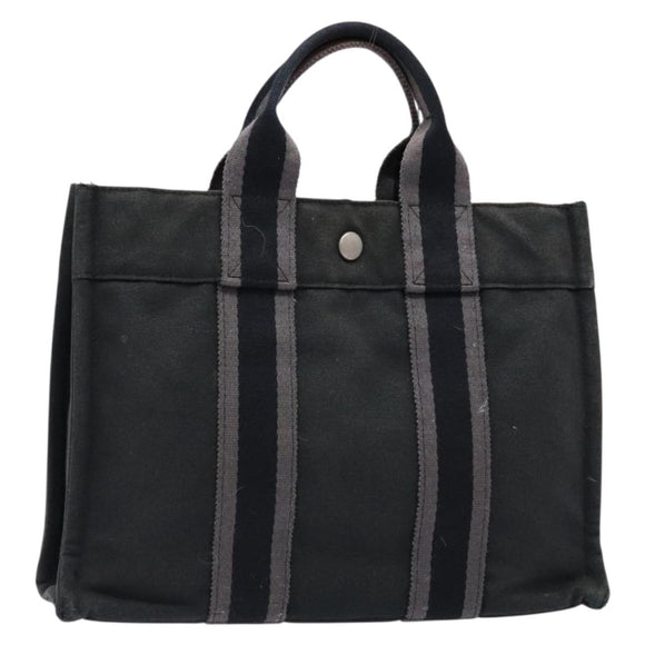 HERMES Fourre Tout PM Hand Bag Canvas Black Gray Silver Auth 129762