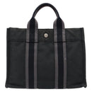 HERMES Fourre Tout PM Hand Bag Canvas Black Gray Silver Auth 129762-13