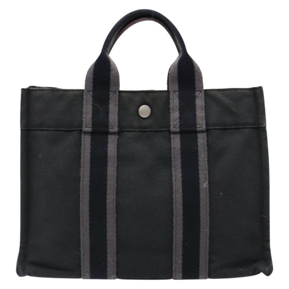 HERMES Fourre Tout PM Hand Bag Canvas Black Gray Silver Auth 129762