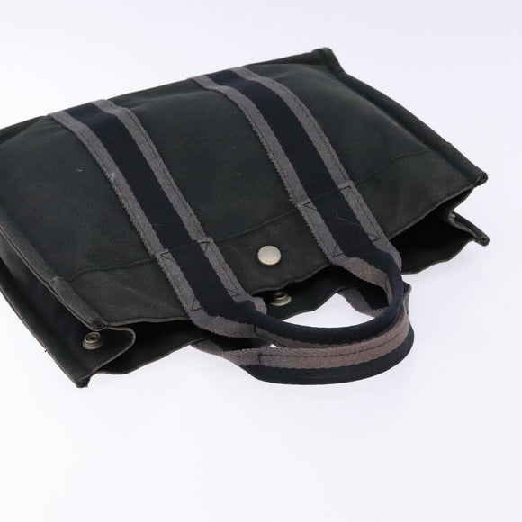 HERMES Fourre Tout PM Hand Bag Canvas Black Gray Silver Auth 129762