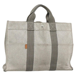 HERMES New Fourre Tout MM Hand Bag Canvas Gray Silver Auth 129763