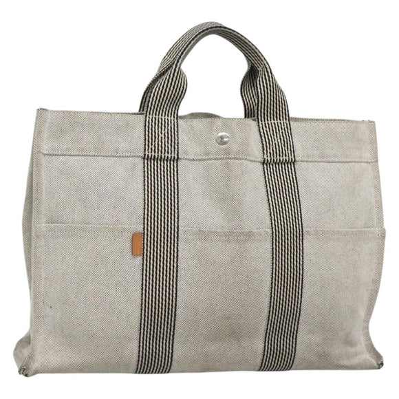 HERMES New Fourre Tout MM Hand Bag Canvas Gray Silver Auth 129763