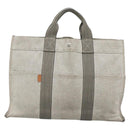 HERMES New Fourre Tout MM Hand Bag Canvas Gray Silver Auth 129763-13