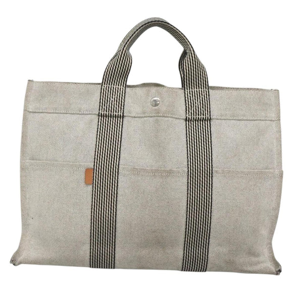 HERMES New Fourre Tout MM Hand Bag Canvas Gray Silver Auth 129763