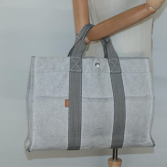 HERMES New Fourre Tout MM Hand Bag Canvas Gray Silver Auth 129763