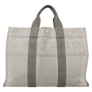 HERMES New Fourre Tout MM Hand Bag Canvas Gray Silver Auth 129763-2
