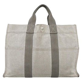 HERMES New Fourre Tout MM Hand Bag Canvas Gray Silver Auth 129763 - 0