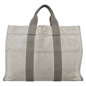 HERMES New Fourre Tout MM Hand Bag Canvas Gray Silver Auth 129763 - 0