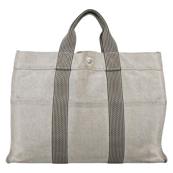 HERMES New Fourre Tout MM Hand Bag Canvas Gray Silver Auth 129763