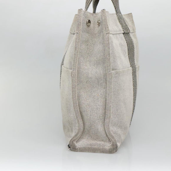 HERMES New Fourre Tout MM Hand Bag Canvas Gray Silver Auth 129763