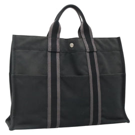 HERMES Fourre Tout MM Hand Bag Canvas Black Auth 129764