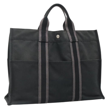 HERMES Fourre Tout MM Hand Bag Canvas Black Auth 129764