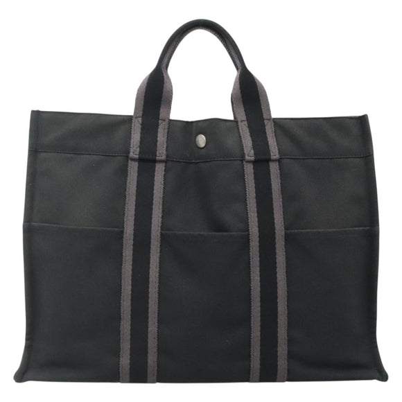 HERMES Fourre Tout MM Hand Bag Canvas Black Auth 129764