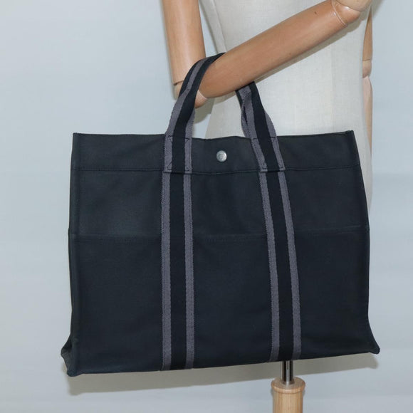 HERMES Fourre Tout MM Hand Bag Canvas Black Auth 129764