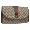 GUCCI GG Supreme Web Sherry Line Clutch Bag PVC Beige Gold 89 01 031 Auth 129766-1