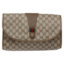 GUCCI GG Supreme Web Sherry Line Clutch Bag PVC Beige Gold 89 01 031 Auth 129766-13