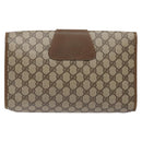 GUCCI GG Supreme Web Sherry Line Clutch Bag PVC Beige Gold 89 01 031 Auth 129766-2