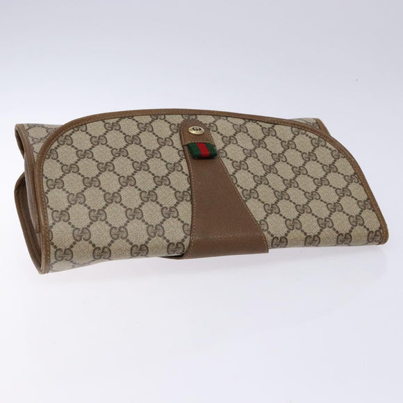 GUCCI GG Supreme Web Sherry Line Clutch Bag PVC Beige Gold 89 01 031 Auth 129766