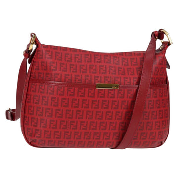 FENDI Zucchino Canvas Shoulder Bag PVC Red Gold Auth 129767V