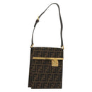 FENDI Zucca Canvas Shoulder Bag Black Brown Auth 129768-1