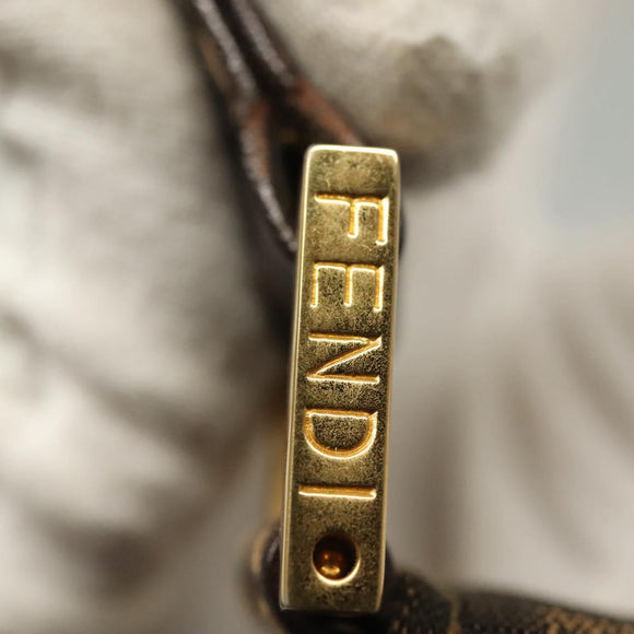 FENDI Zucca Canvas Shoulder Bag Black Brown Auth 129768