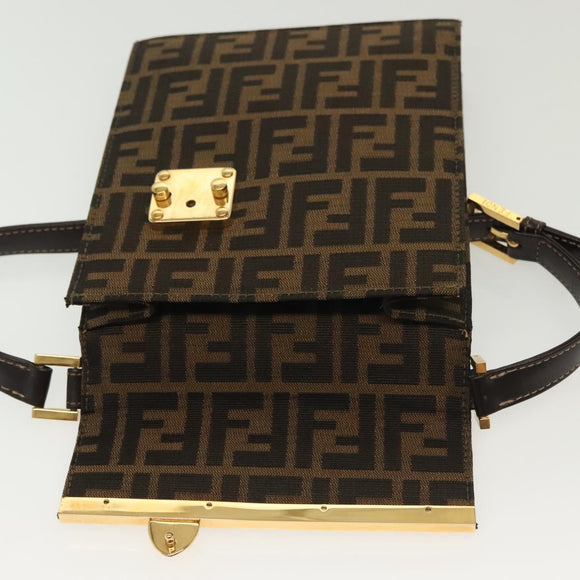 FENDI Zucca Canvas Shoulder Bag Black Brown Auth 129768