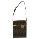 FENDI Zucca Canvas Shoulder Bag Black Brown Auth 129768-13