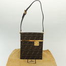 FENDI Zucca Canvas Shoulder Bag Black Brown Auth 129768-12
