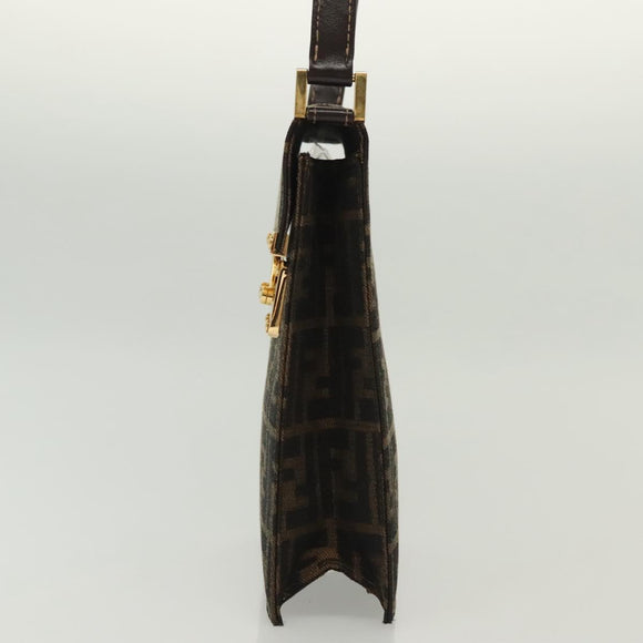 FENDI Zucca Canvas Shoulder Bag Black Brown Auth 129768